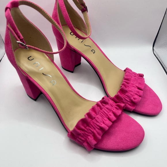 Unisa Fuchsia Ruffle Strap Heels - Picture 2 of 6